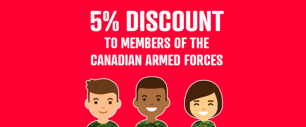 5% discount to members of canadian armed forces